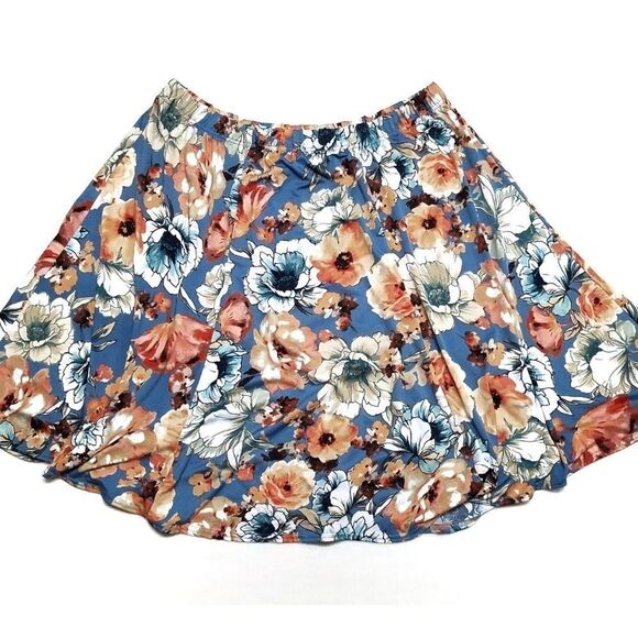 VINTAGE 80s Bedford Fair Blue Floral Skater Skirt - Picture 1 of 6
